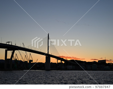 Fukuoka City Sunset on Aratsu Ohashi Bridge 97887847
