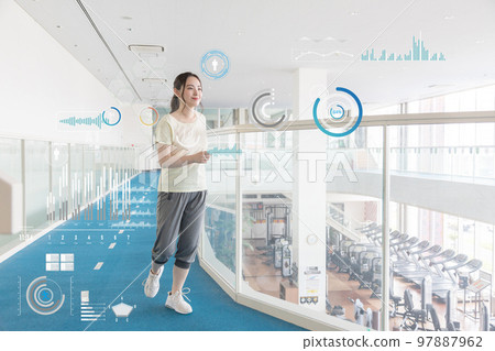 健身健身房慢跑跑步慢跑的女人 健身健身房慢跑跑步慢跑的女人 97887962