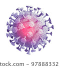 Coronavirus COVID-19 or 2019-nCov novel coronavirus concept resposible for asian flu outbreak and coronaviruses influenza as dangerous flu strain cases as a pandemic. Microscope virus close up 97888332