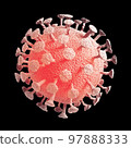 Coronavirus COVID-19 or 2019-nCov novel coronavirus concept resposible for asian flu outbreak and coronaviruses influenza as dangerous flu strain cases as a pandemic. Microscope virus close up in 97888333