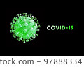 Coronavirus COVID-19 or 2019-nCov novel coronavirus concept resposible for asian flu outbreak and coronaviruses influenza as dangerous flu strain cases as a pandemic. Microscope virus close up 97888334