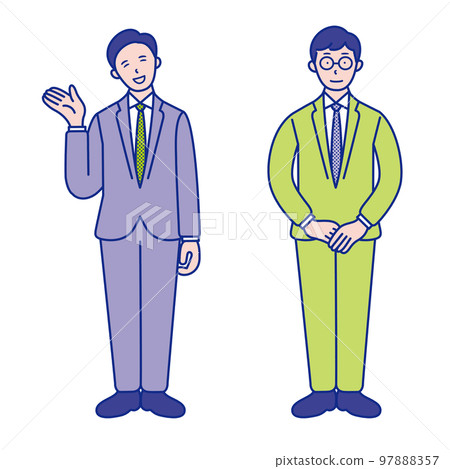 Full-body illustration material [set] of a male businessman in his 20s to 40s who guides 97888357