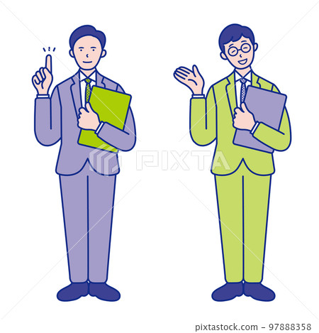 Full-body illustration material [set] of a male businessman in his 20s to 40s holding a document file 97888358