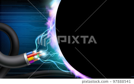 Electrical wires with discharge and background for text. vector illustration Electrical wires with discharge and background for text. vector illustration 97888541