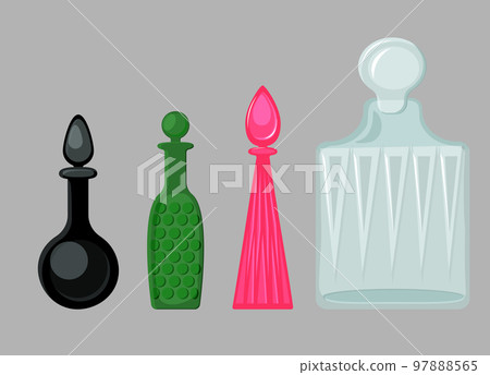 Decanter in art deco style. Vector element isolated on white background. Interior Design. Dishes. Decanter made of colored glass Decanter in art deco style. Vector element isolated on white background. Interior Design. Dishes. Decanter made of colored glass 97888565