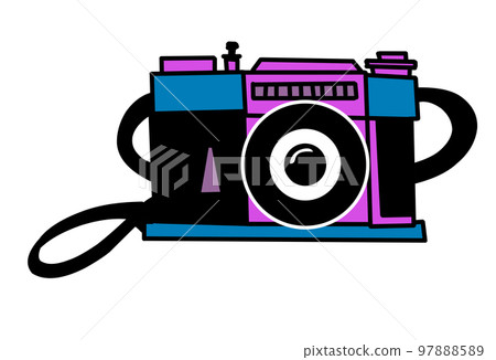 A camera in the style of the 90s. Photo camera. Art and creativity. Vector isolated illustration on a white background 97888589