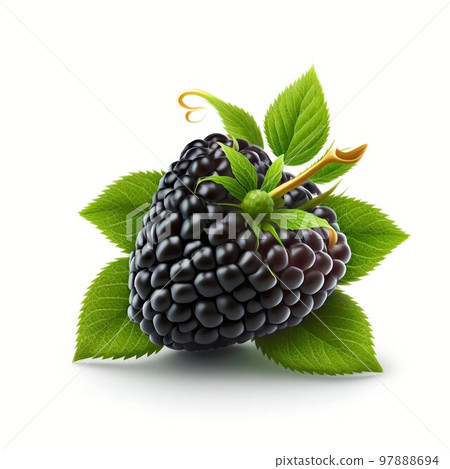Blackberry with leaf isolated on white background  97888694