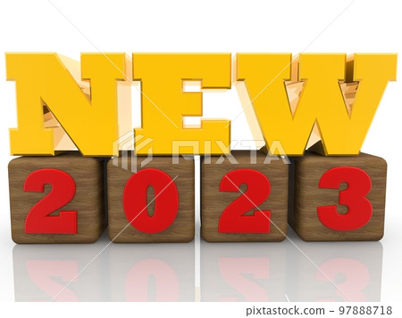 Wooden toy blocks with red new year 2023 concept Wooden toy blocks with red new year 2023 concept 97888718