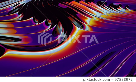 Fluid purple 3d metal background. Holographic foil texture liquid background. Neon purple vibrant colorful vivid illustration. Smooth swirl 3d render. 97888972