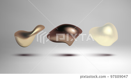 Metallic fluid shape. 3d liquid bubbles set. 97889047
