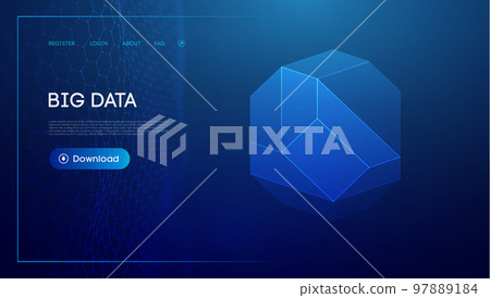 Technology sphere 3d. Blue big data background. Wireframe mesh protect globe. 97889184