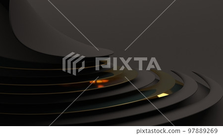 Abstract gold on black wallpaper 3d render. Elegant dark luxury background. Paper 3d gradient black template design. 97889269