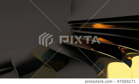 Abstract gold on black wallpaper 3d render. Elegant dark luxury background. Paper 3d gradient black template design. 97889271