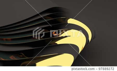 Abstract gold on black wallpaper 3d render. Elegant dark luxury background. Paper 3d gradient black template design. 97889272