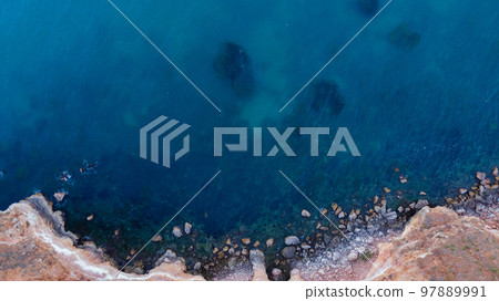 Top-down view over Bolata Coast Cliff, Kaliakra in Bulgaria 97889991