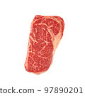 Raw top blade beef steak isolated on white background, marbled whole piece of raw meat, striploin on white 97890201