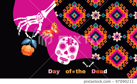 Dia de Los Muertos, Day of the Dead or Halloween greeting card 97890211