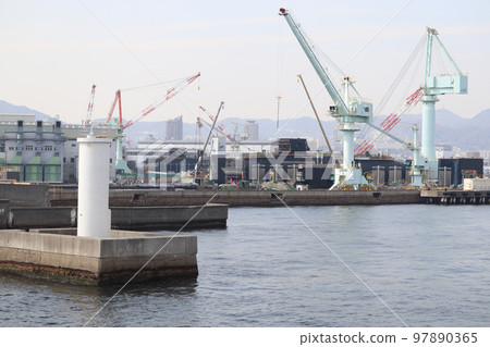 A submarine being built at Mitsubishi Heavy Industries Kobe Shipyard 97890365