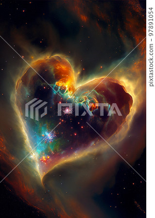 Heart shaped nebula. Heart galaxy. Astrological symbol of love