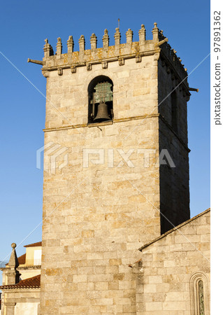 Bell tower of the Main Church of Our Lady of the Assumption in Caminha, Portugal. 97891362