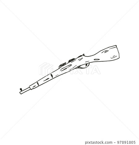 Famous rifle weapon WWII. Hand drawn, ink drawing sketch weapon vector Famous rifle weapon WWII. Hand drawn, ink drawing sketch weapon vector 97891805