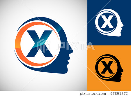 Initial alphabet X with the human brain, A Logo for science, medical research, technology, AI 97891872