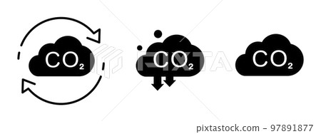 CO2 icon set in flat. Carbon dioxide emissions CO2 icon set in flat. Carbon dioxide emissions 97891877