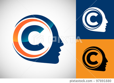 Initial alphabet C with the human brain, A Logo for science, medical research, technology, AI 97891880