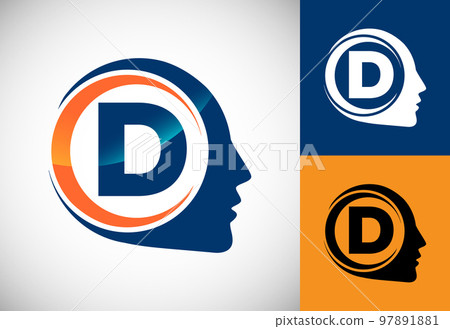 Initial alphabet D with the human brain, A Logo for science, medical research, technology, AI 97891881