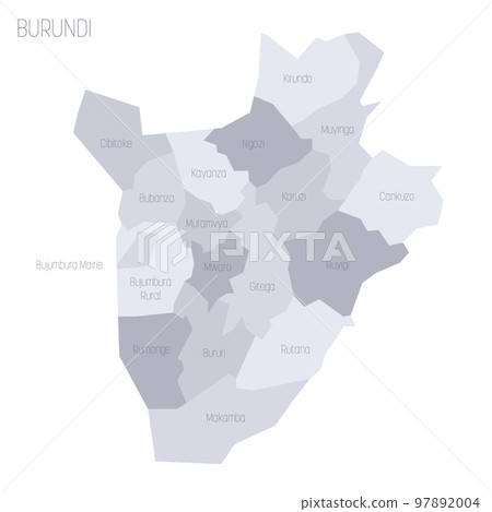 Burundi political map of administrative divisions - provinces. Grey vector map with labels. Burundi political map of administrative divisions - provinces. Grey vector map with labels. 97892004