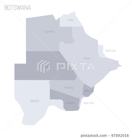 Botswana political map of administrative divisions - rural and urban districts. Grey vector map with labels. 97892016