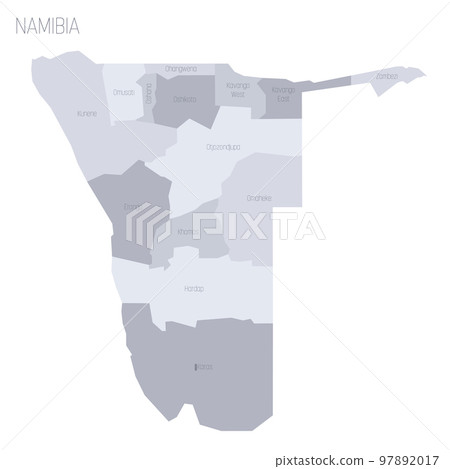 Namibia political map of administrative divisions - regions. Grey vector map with labels. 97892017