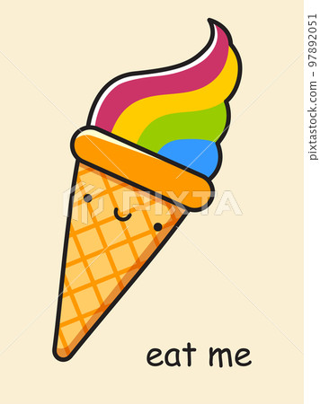 Kawaii rainbow ice cream. Postcard Eat me. Vector illustration. 97892051