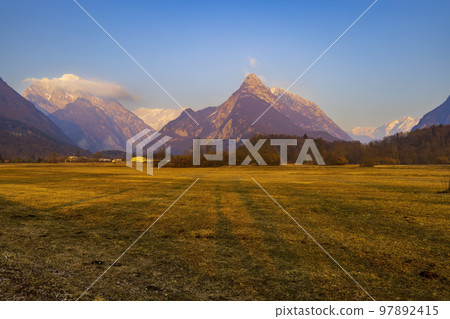 Winter landscape near village Bovec, Triglavski national park, Slovenia 97892415