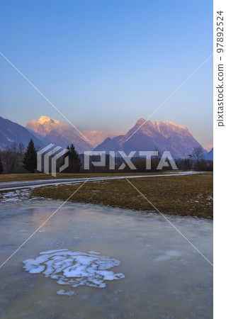 Winter landscape near village Bovec, Triglavski national park, Slovenia Winter landscape near village Bovec, Triglavski national park, Slovenia 97892524