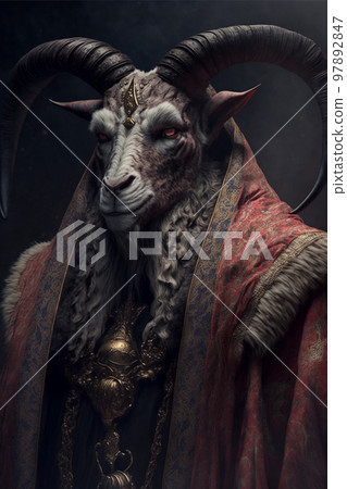 Generative AI illustration of baphomet satanic goat, satanism concept 97892847