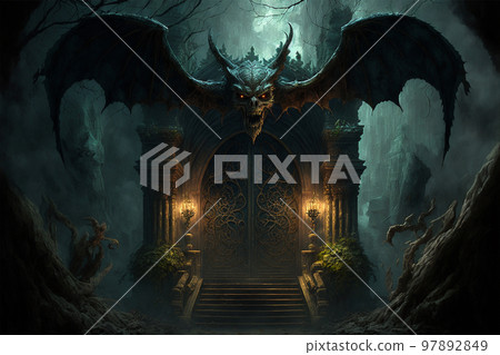 Generative AI illustration of gate to hell 97892849