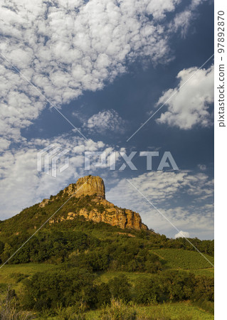 Rock of Solutre with vineyards, Burgundy, Solutre-Pouilly, France 97892870