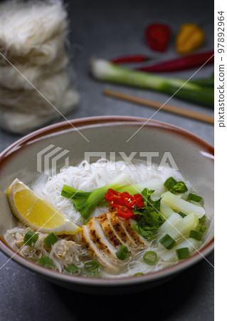 pho soup with chicken meat and vegetables pho soup with chicken meat and vegetables 97892964