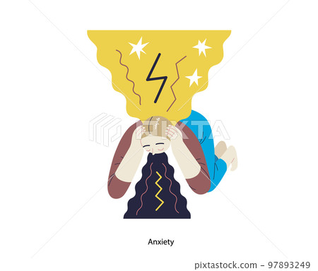 Mental disorders illustration. Anxiety- modern flat vector illustration of a woman vomiting, meeting with a stress experience- burst, explosion. People emotional, psychological, mental traumas concept Mental disorders illustration. Anxiety- modern flat vector illustration of a woman vomiting, meeting with a stress experience- burst, explosion. People emotional, psychological, mental traumas concept 97893249
