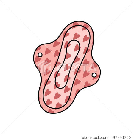 reusable menstrual pad. zero waste woman periods concept, doodle icon, vector color line illustration 97893700