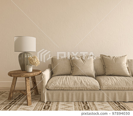 Mock up poster frame in modern interior background. Living room scandinavian style. 3d render. Simple farmhouse room. High quality 3d illustration 97894030