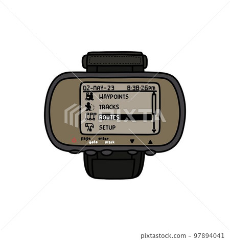 navigation watch doodle icon, vector color line illustration 97894041
