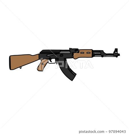 Kalashnikov machine gun doodle icon, vector color line illustration 97894043