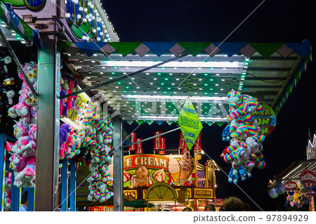 Detail of carnival gift vendor for games at county fair 97894929