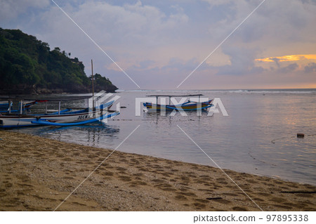 Ocean landscape with fishing boats Ocean landscape with fishing boats 97895338