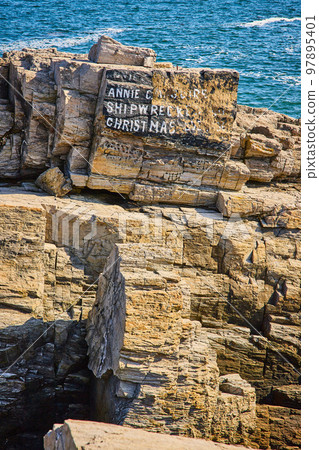 Annie C. Maguire shipwreck marker on Maine coastline Annie C. Maguire shipwreck marker on Maine coastline 97895401