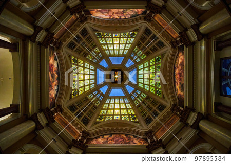 Bloomington Indiana interior courthouse stained glass ceiling 97895584