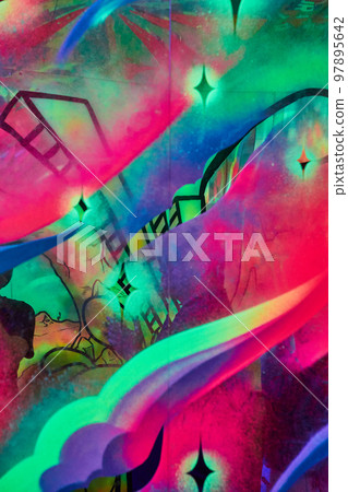 Abstract and unusual glowing wall of colorful art with stars 97895642