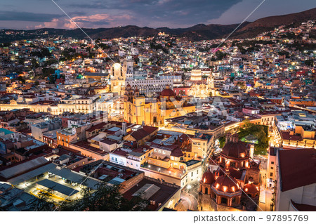Night view of Guanajuato, a city in Mexico, seen from the observatory 97895769